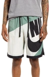 Nike Dri-fit Throwback Futura Nylon Athletic Shorts In Dutch Green/ Pale Ivory/ Black