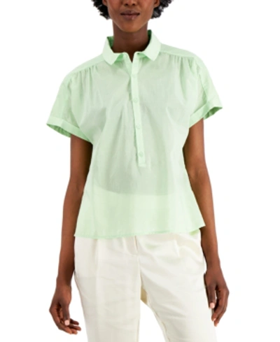 Alfani Plus Size Knit Button-front Top, Created For Macy's In Pistachio Green