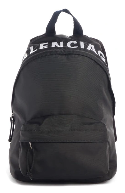 Balenciaga Wheel Canvas Backpack In Black/ Navy Blue