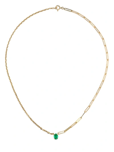 Yvonne Léon 18k Yellow Gold Mixed Chain Emerald Necklace