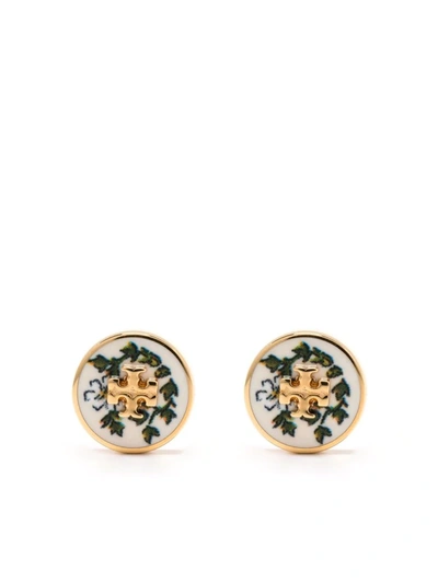 Tory Burch Kira Enamel Circle Stud Earrings In Tory Gold / Daisy Vines