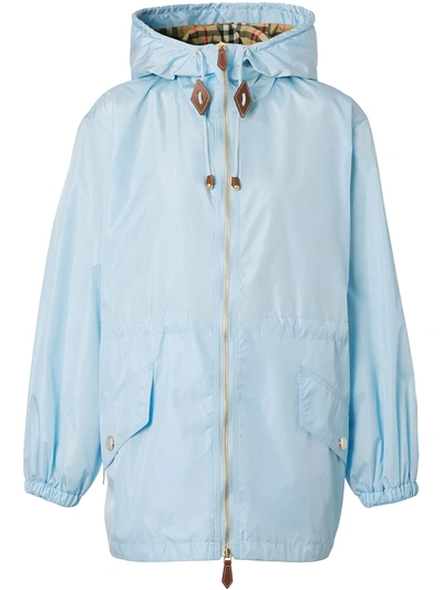 Burberry Blue Nylon Check Hood Binham Jacket In Pale Blue | ModeSens