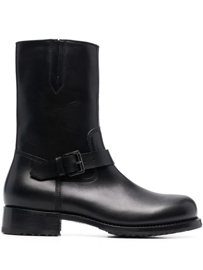 Dsquared2 Buckled Leather Ankle Boots In Black
