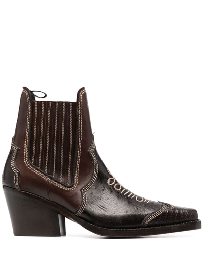 Dsquared2 Embroidered Leather Ankle Boots In Dark Brown