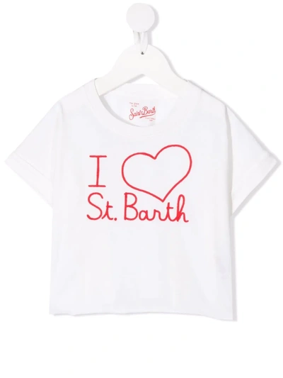 Mc2 Saint Barth Kids' Logo-embroidered Crew-neck T-shirt In 白色