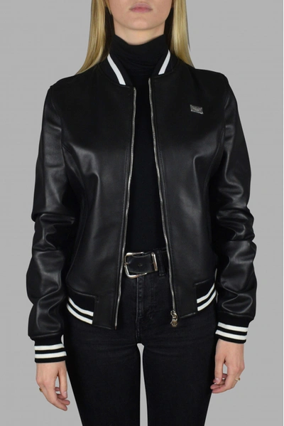 Philipp Plein Men's Luxury Jacket - Bomber Jacket In Black Leather With Red  Interior | ModeSens