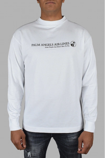 Palm Angels Men's Luxury T-shirt -  Logo Long Sleeve T-shirt Silver