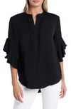 Vince Camuto Ruffle Sleeve Split Neck Blouse In Rich Black