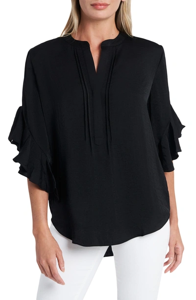 Vince Camuto Ruffle Sleeve Split Neck Blouse In Rich Black