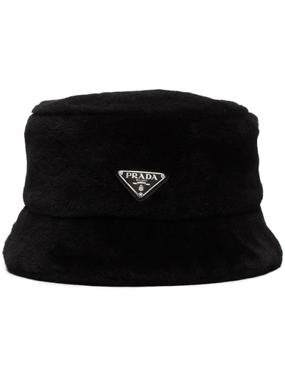 Prada Shearling Bucket Hat In Black