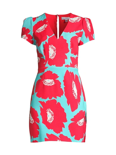 Milly Atalie Poppy Floral Viscose Dress In Coral Multi