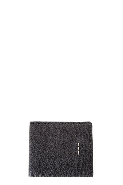Fendi Grained Leather Wallet With Logo In Black