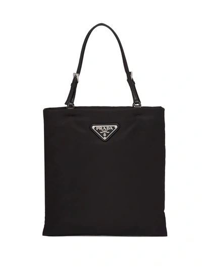 Prada Triangle Logo Tote Bag In Black