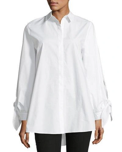 Kobi Halperin Serafina Tie-sleeve Button-front Cotton Blouse In White