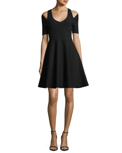 Milly Slit-shoulder Fit-&-flare Dress In Black