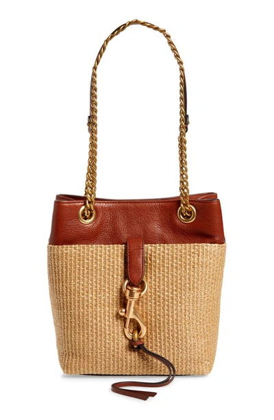 Rebecca Minkoff Edie Straw Leather Bucket Crossbody Bag In