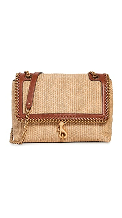 Rebecca Minkoff Edie Woven Chain Straw Flap Shoulder Bag In Nat