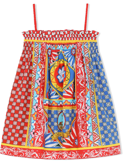 Dolce & Gabbana Kids' All Over Print Cotton Dress In Multicolor
