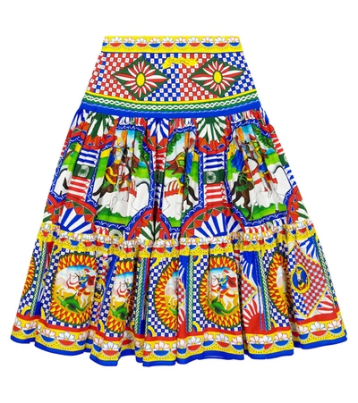 Dolce & Gabbana Kids' All Over Print Ruffled Cotton Skirt In Blue