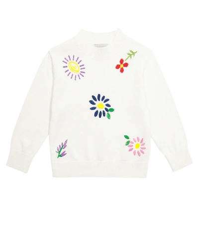 Stella Mccartney Kids' Floral Embroidered Organic Cotton & Wool Sweater In White