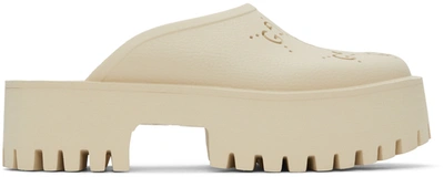 Gucci Off-white Perforated G Platform Loafers In Cream