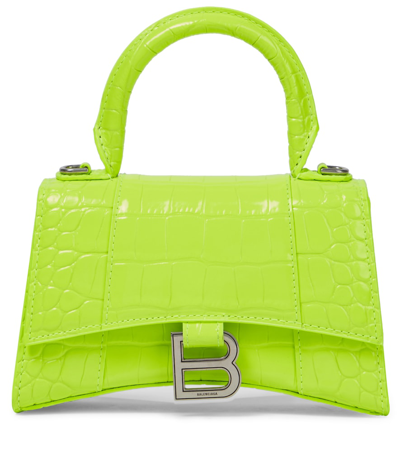 Balenciaga Neon Yellow Xs Mock Croc Leather Top Handle Bag