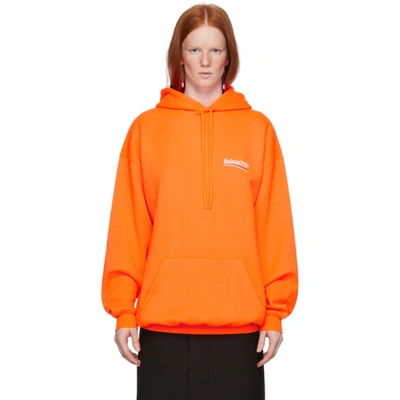 Balenciaga Orange Political Campaign Medium Fit Hoodie In Fluo O White Blue