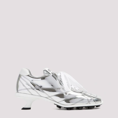 Miu Miu Leather Mid Heel Pumps Shoes In Silver