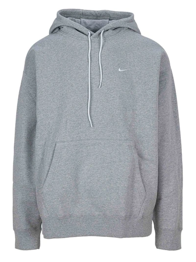 Nike Logo Embroidered Drawstring Hoodie In Grey Mel
