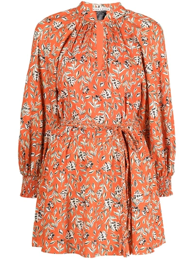 Alice And Olivia Lilian Belted Floral-print Linen-blend Gauze Mini Dress In Free Swinging Sienna