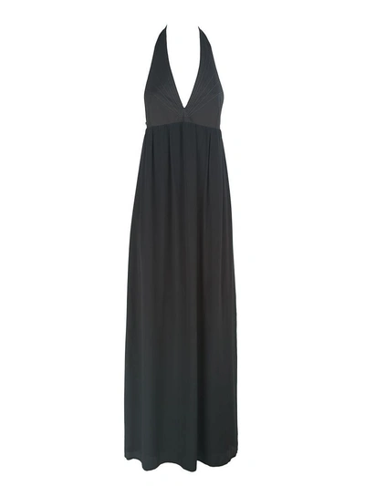 Paco Rabanne Poplin-cotton And Crepe Long Dress In Nero