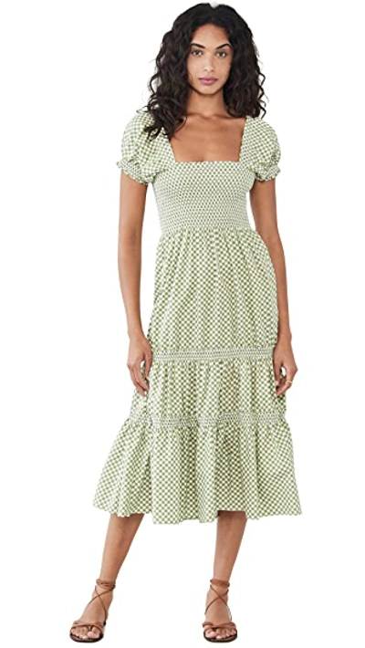 Opt Square Neck Smocked Maxi Dress In Green Gingham