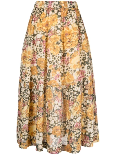 Ba&sh Diary A-line Floral-print Skirt In 中性色