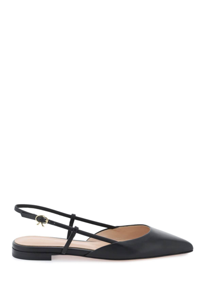 Gianvito Rossi Katty Suede Slingback Point-toe Flats In Black Leather