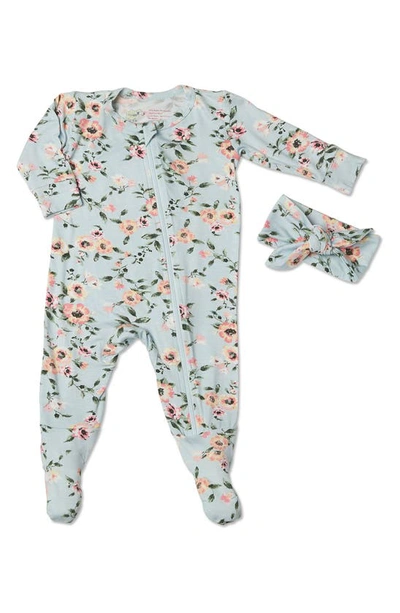 Baby Grey By Everly Grey Zip Footie & Head Wrap Set In Cloud Blue