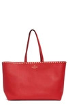 Valentino Garavani Rockstud Leather Tote In Red