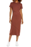 Nike Sportswear Organic Cotton Short Sleeve Midi Dress In Dark Pony/ Bronze/ Black