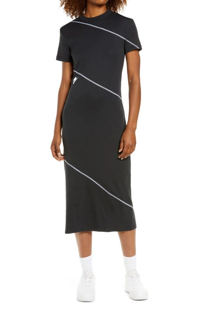 Nike Sportswear Organic Cotton Short Sleeve Midi Dress In Black/ White/ White