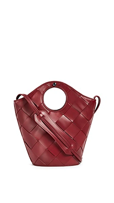 Elizabeth And James Small Market Woven Leather Crossbody Shopper - Red In Cranberry