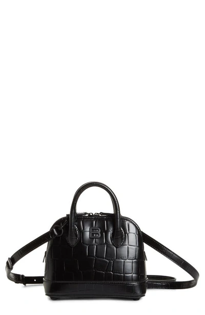 Balenciaga Extra Extra Small Ville Croc Embossed Leather Satchel In Black
