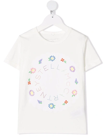 Stella Mccartney Floral Logo Cotton T-shirt In Weiss