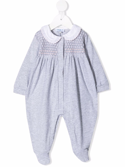 Siola Babies' Textured Panel Stretch-cotton Pajama In 灰色