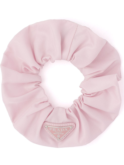 Prada Re-nylon Triangle-logo Scrunchie In Alabaster Pink