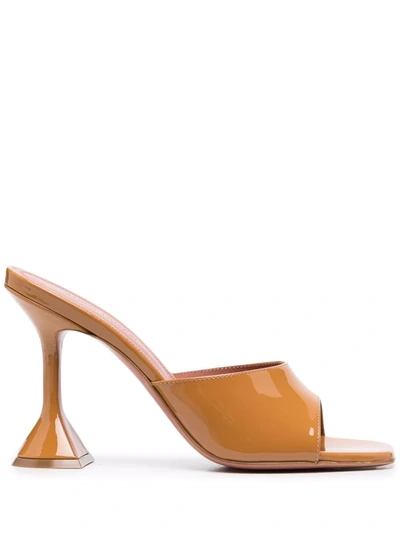 Amina Muaddi Lupita Patent Leather Sandals In Brown