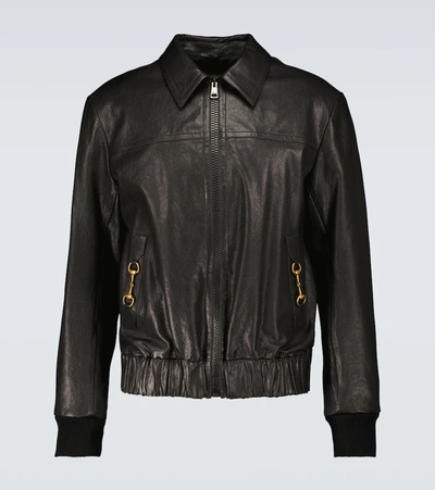 Gucci Leather Blouson Jacket In Black