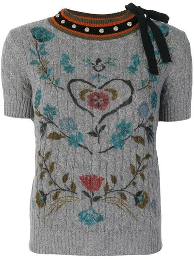 Red Valentino Studded Short Sleeve Sweatshirt In Slate Grey