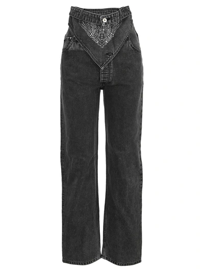 Y/project Rhinestone Embellished Straight Jeans In Dark Grey
