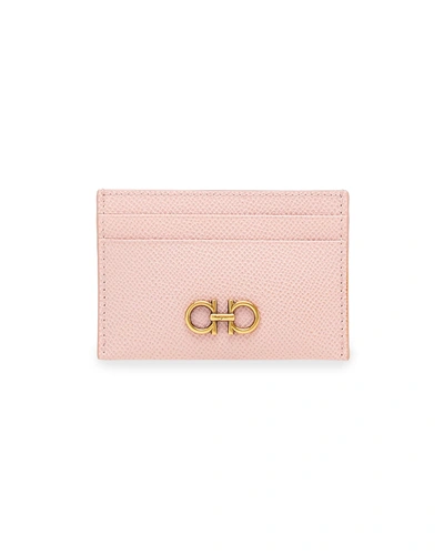 Ferragamo Gancini Leather Credit Card Case In Nylund Pink