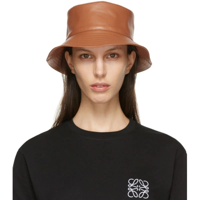 Loewe Anagram Appliqued Nappa Calfskin Leather Bucket Hat In Brown