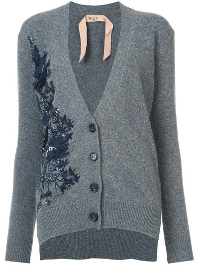 N°21 Nº21 Embroidered Cardigan - Grey